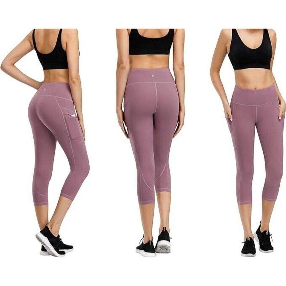 LifeSky Yoga Capri Women High Waisted Tummy Control Workout Legging Dusty Pink M